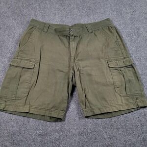Columbia Cargo Shorts Mens 38 Green Cotton Flat Front Pockets Outdoor Hiking